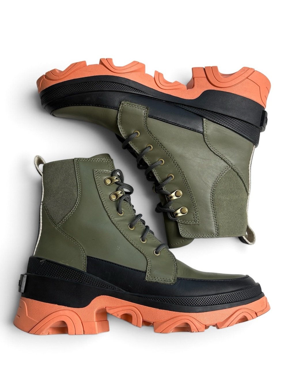 Free People Movement x SOREL Brex Lace Waterproof Boot Olive Orange Sz 8 - Picture 3 of 10